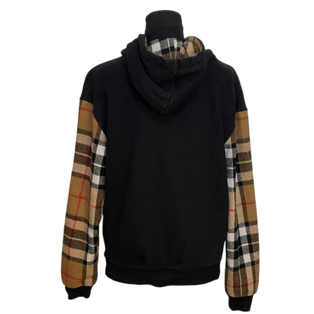 704 Shop Plaid Sleeve Hoodie XS Black Crown Embroidered Logo Style Pullover - Picture 4 of 9